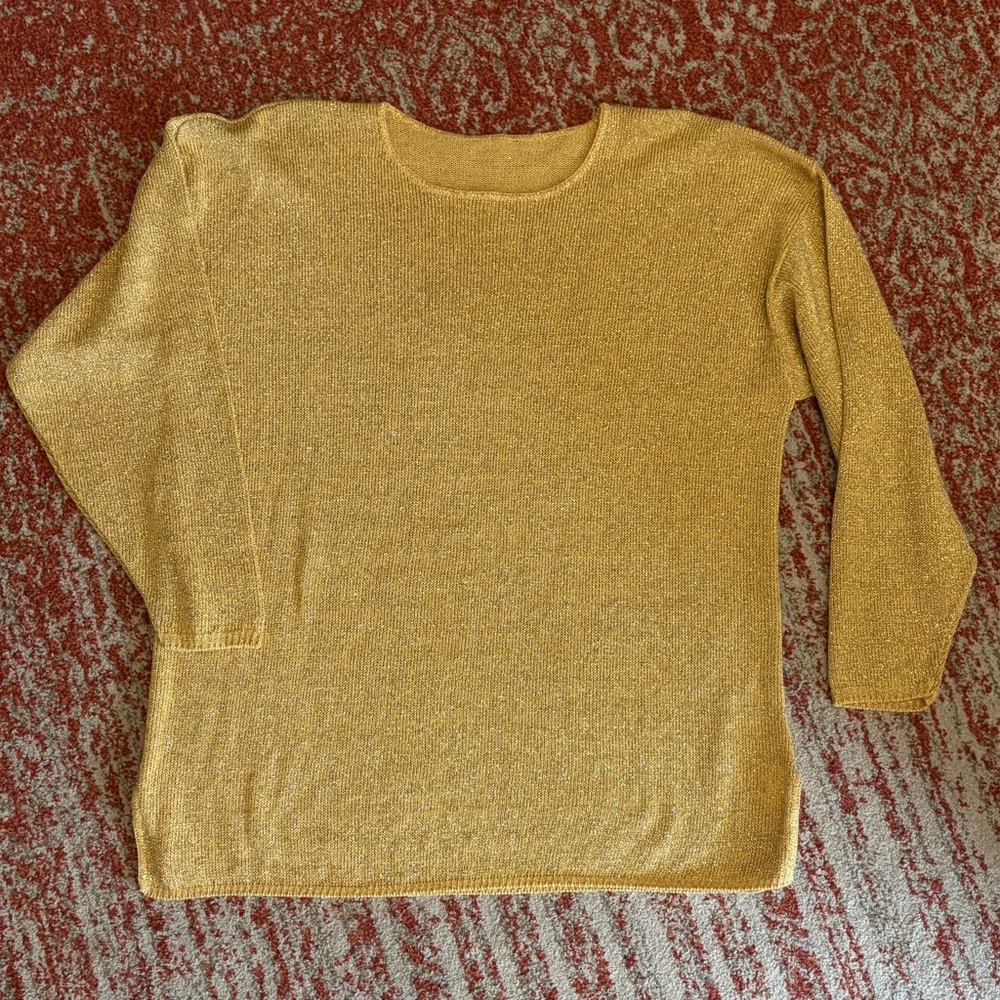 Metallic Gold Knit Crewneck Sweater